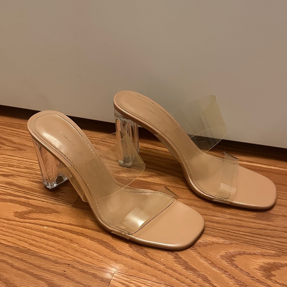 Clear Strap Nude Heeled Sandal - Women